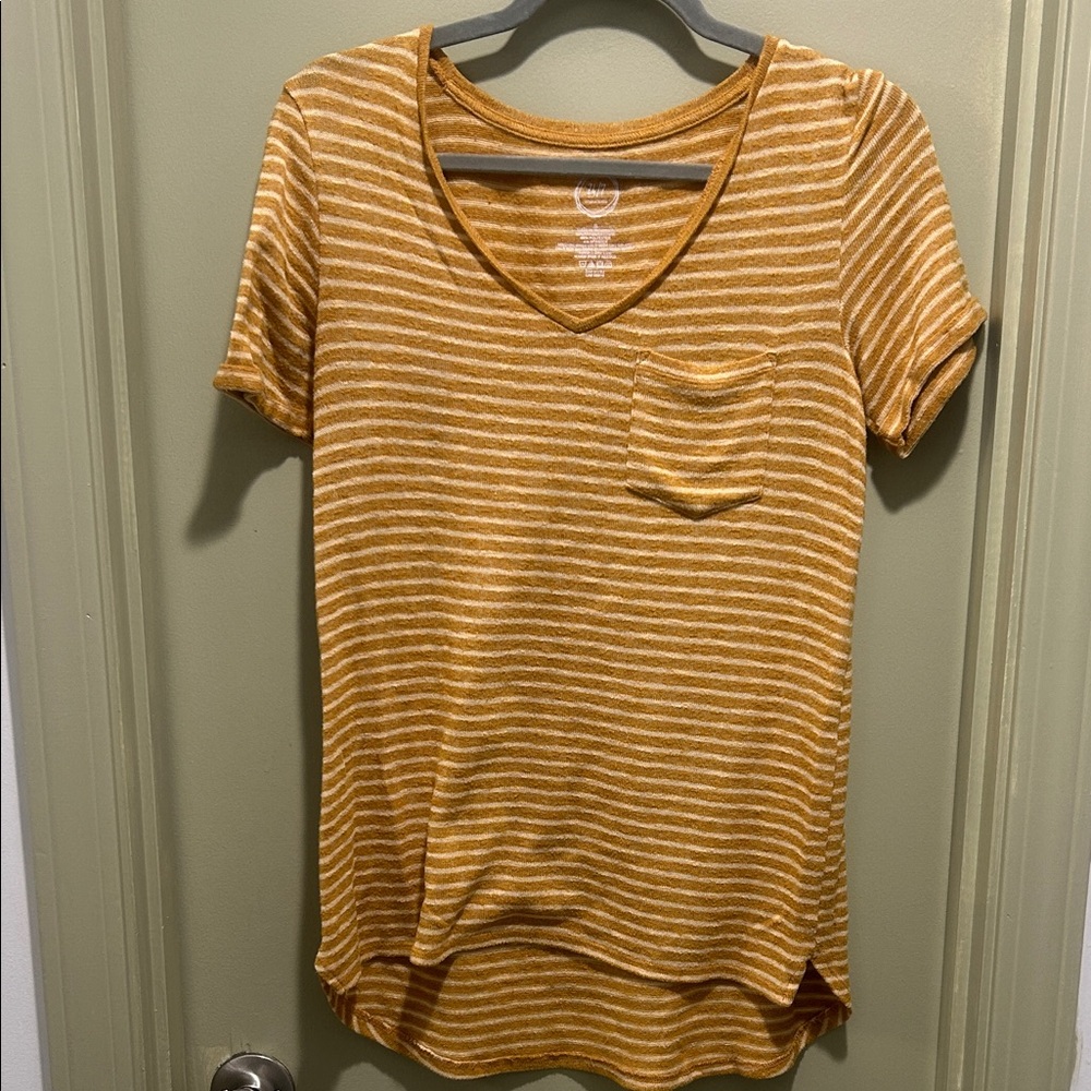 Maurices Mustard Striped V-Neck Tee